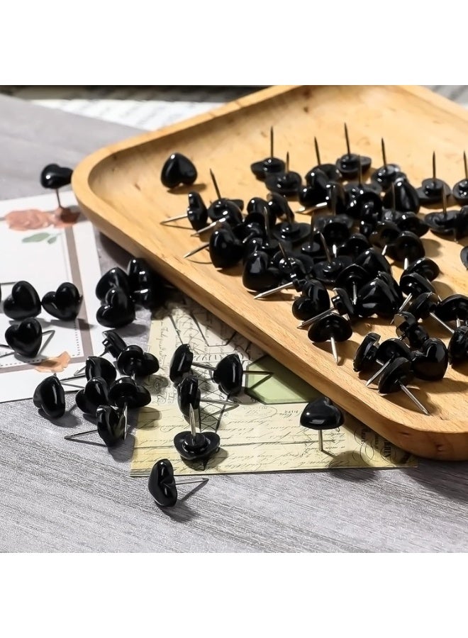 100pcs Push Pins, Plastic Pushpins Black Push Pins Heart Shaped Cute Thumb Tacks Decorative for Home School Office Notice Board Cork Board 0.47inch - Image 3